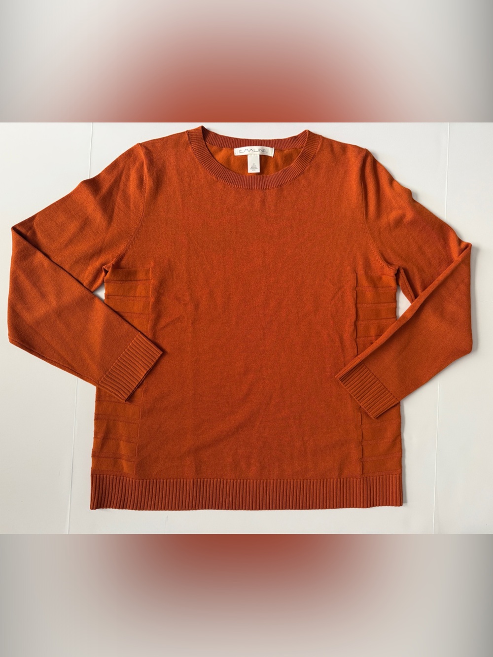 Emaline Crewneck Sweater in Rust Orange fine gauge lightweight Knit Medium Fall